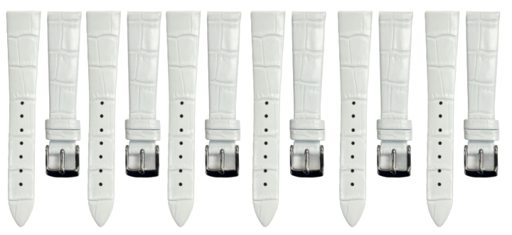 LOT of 6PCS White Leather Flat Unstitched Alligator Grain Watch Band Size 18MM