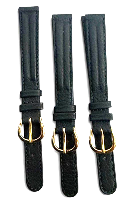(set of 3) 12mm Quality Genuine Leather Padded Dark Green Color Watch Band