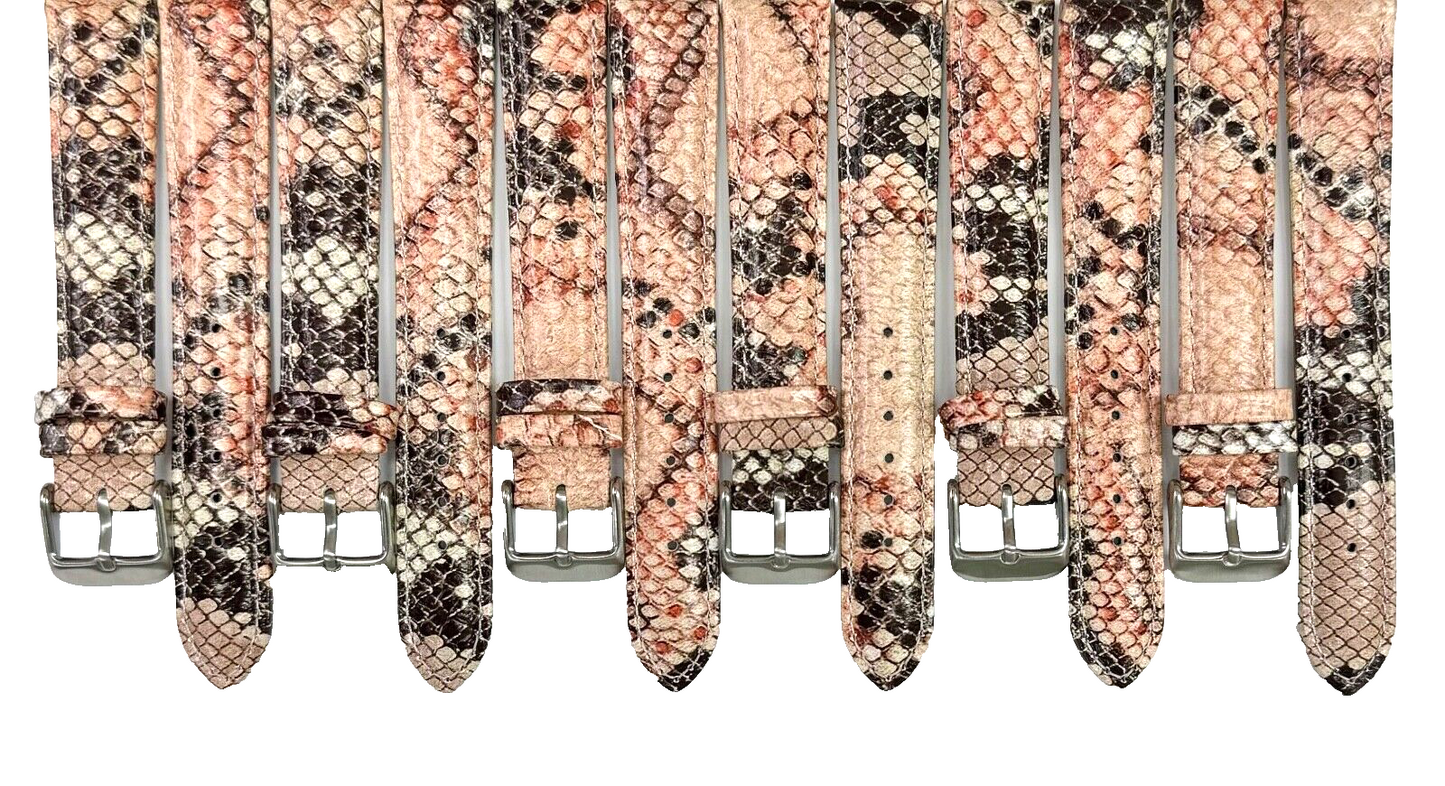 Lot of 6 Watch Band Multi-color Genuine Leather Snake Grain Padded Stitched 18MM