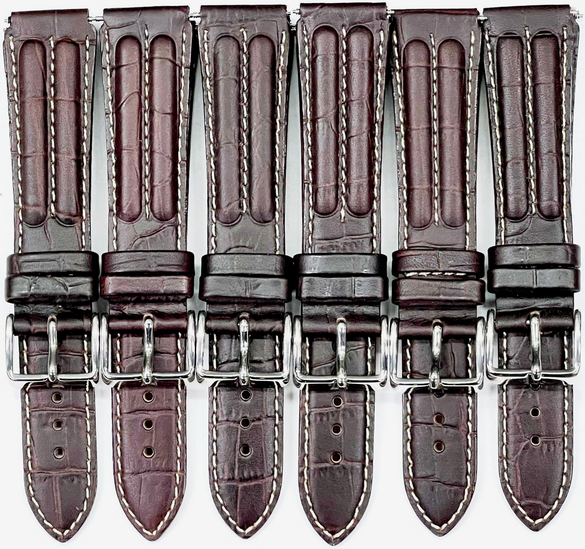 Lot of 6 Band Dark Brown Genuine Leather Padded white Stitches 20mm (A1 Quality)