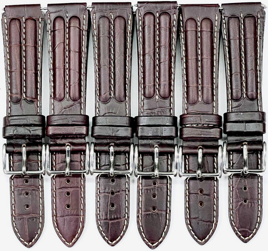 Lot of 6 Band Dark Brown Genuine Leather Padded white Stitches 20mm (A1 Quality)