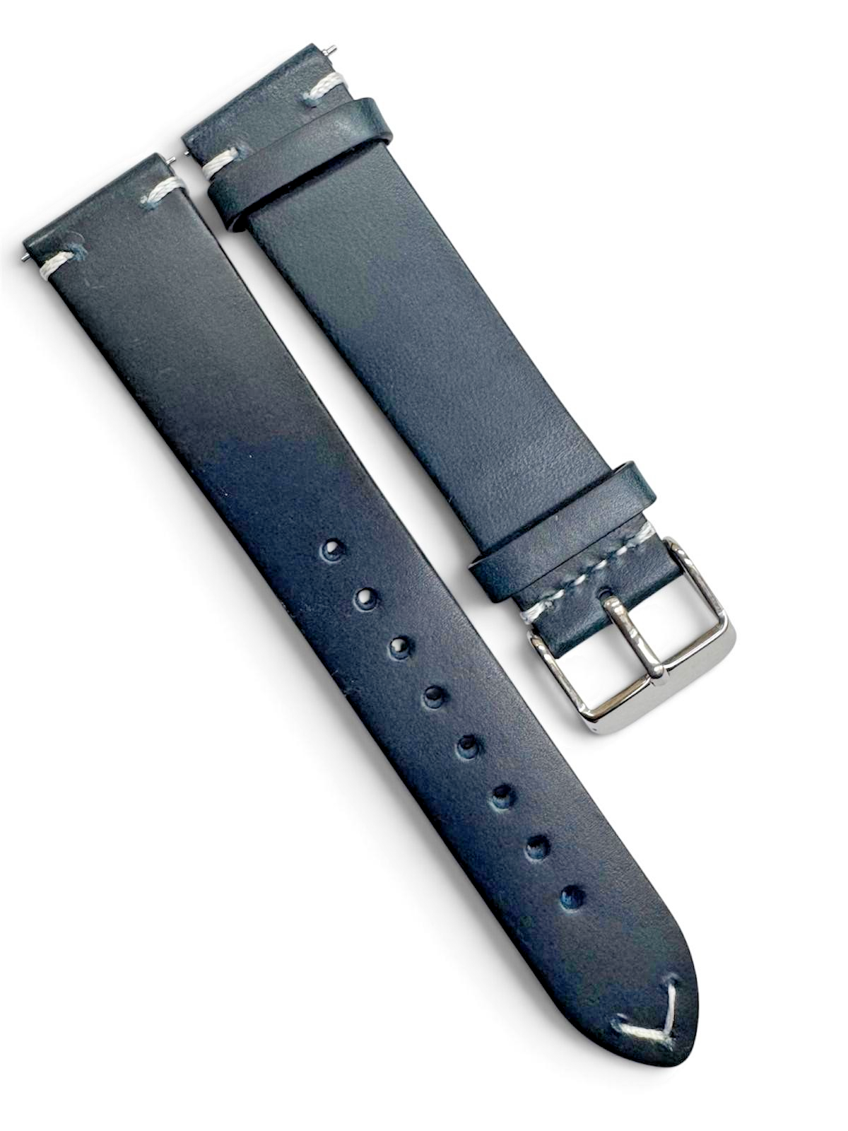 STITCHED GENUINE LEATHER UNIVERSAL WATCH BAND 20mm DEEP BLUE COLOR