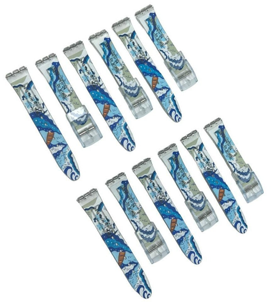Plastic PVC Watch Band Strap Art Design Swatch Replacement Including Pins 17mm