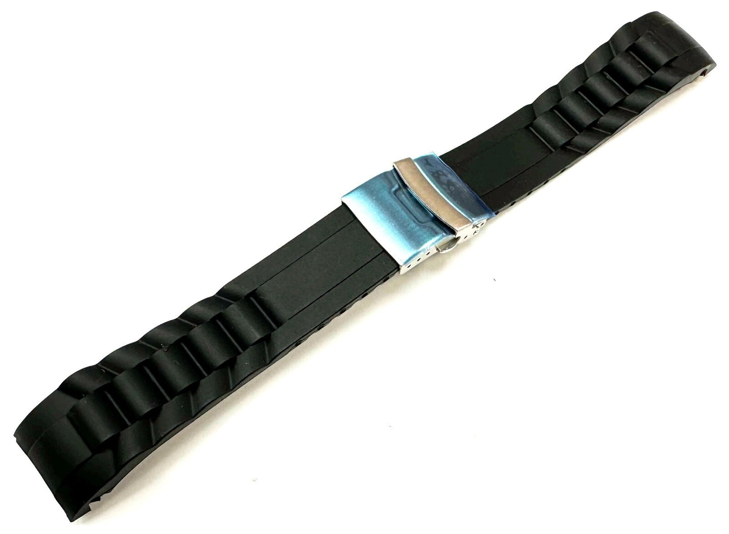 Watch Band Silicone Black With Flip Buckle Clasp 22MM Curved Ends (BEST QUALITY)