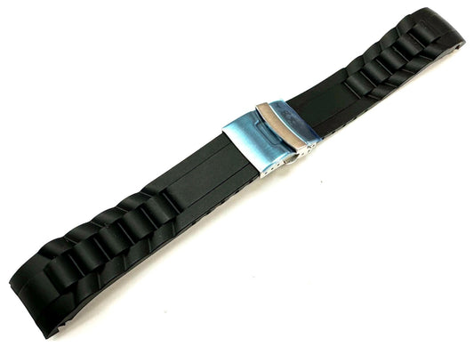 Watch Band Silicone Black With Flip Buckle Clasp 22MM Curved Ends (BEST QUALITY)