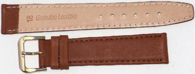 Watch Band Plain Tan (L.Brown) Genuine Leather  Flat Stitched 18mm (A1 Quality)