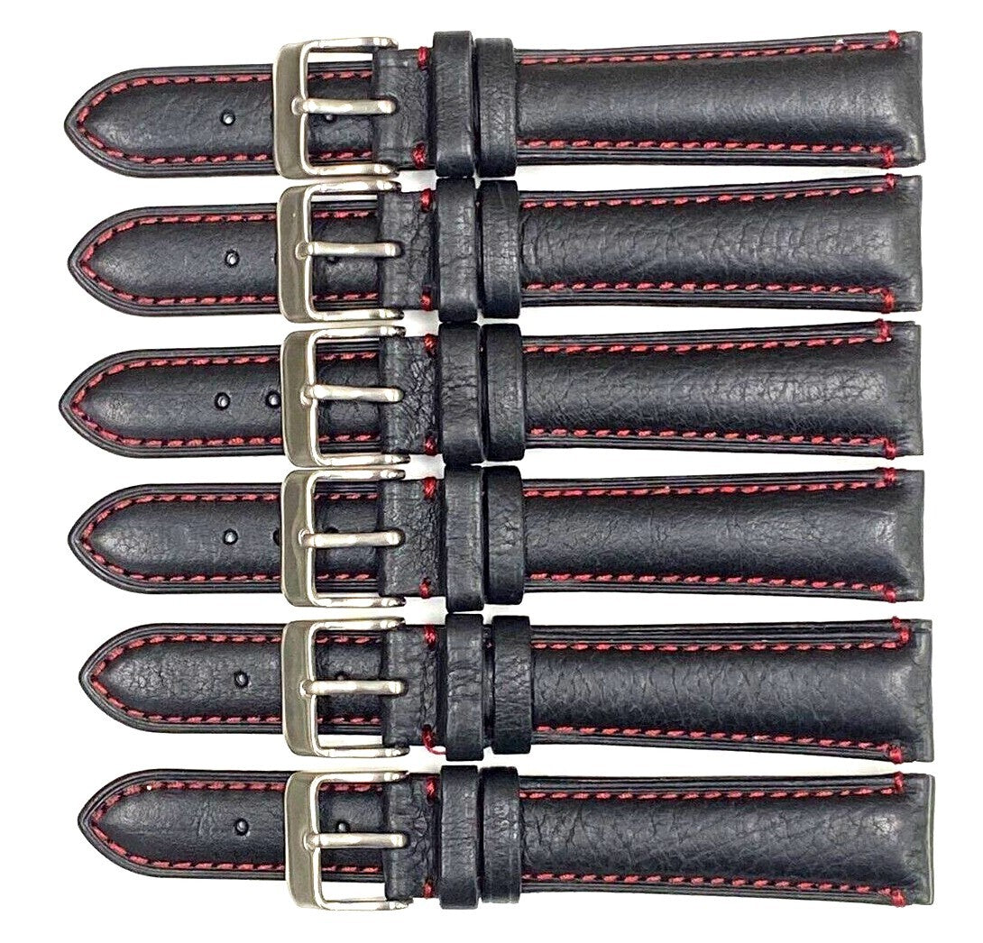 Watch Band Genuine Leather Plain PADDED With Stitches Black Color Of Size 18MM