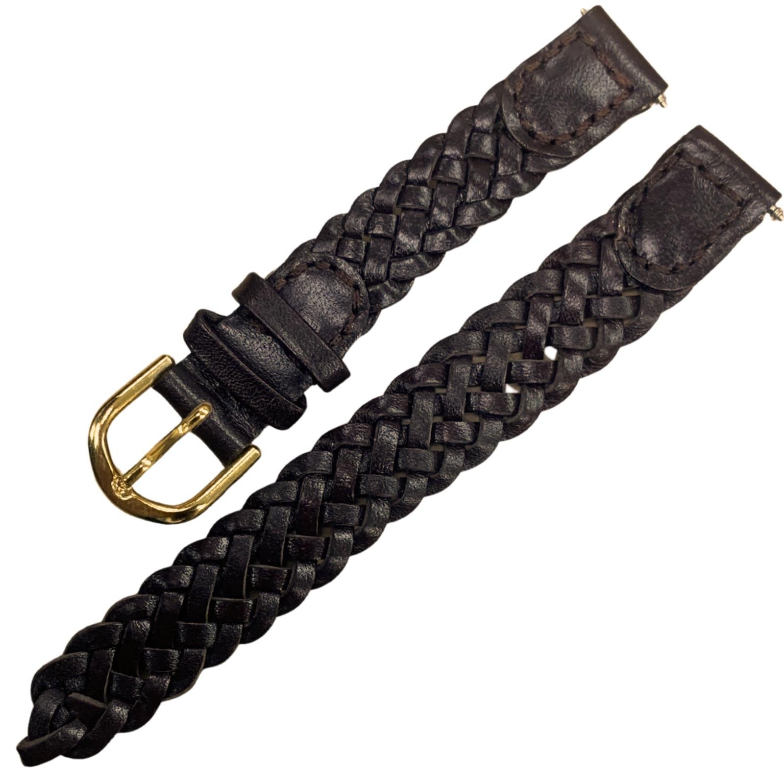 12MM, LOT OF 6 WATCH BANDS BRAIDED BROWN GENUINE LEATHER