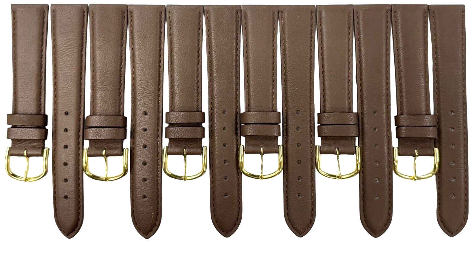 18 MM Plain Padded D.Brown Genuine Leather Watch Band with stitches (Lot of 6)