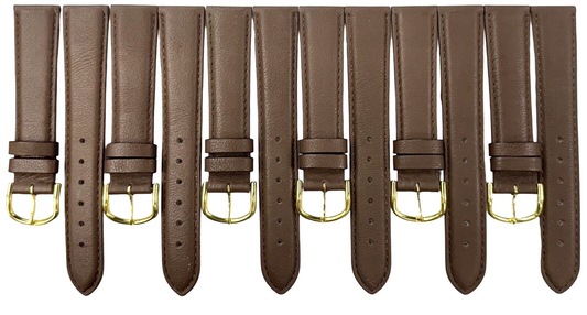 18 MM Plain Padded D.Brown Genuine Leather Watch Band with stitches (Lot of 6)