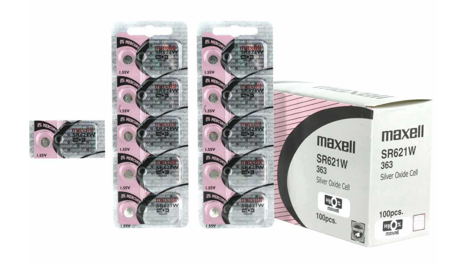 Maxell 363 (SR621W) 1.55V Silver Oxide Watch Batteries – Pack of 100 Batteries