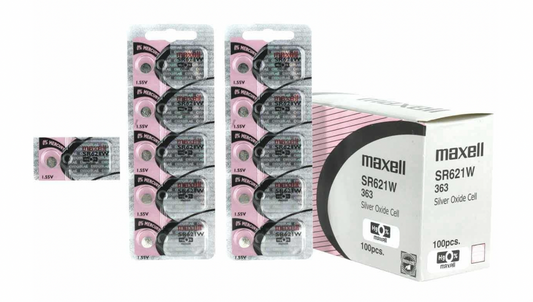 Maxell 363 (SR621W) 1.55V Silver Oxide Watch Batteries – Pack of 100 Batteries