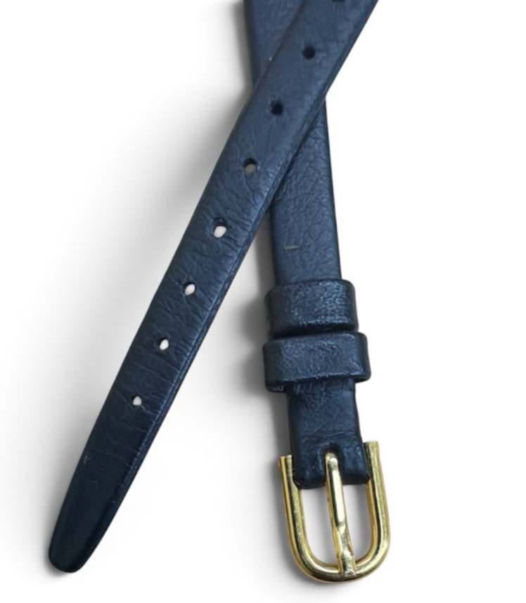 8mm Genuine Leather Quality Calf Black Flat open-ended Watch Band