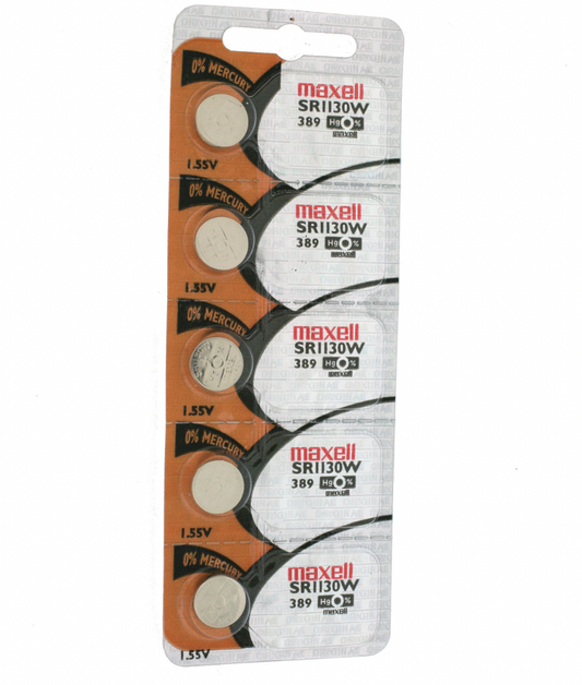 Maxell 389 (SR1130W) 1.55V Silver Oxide Watch Batteries – Pack of 100 Batteries