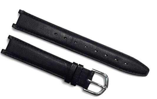 Watch Band Flat Genuine Leather Black 16mm High Quality