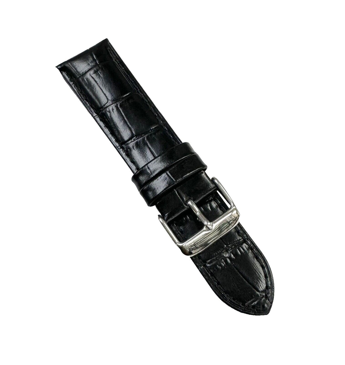 Watch Band Genuine Leather Alligator Grain Black Padded,Stitched 20mm
