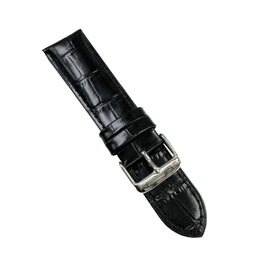 Watch Band Genuine Leather Alligator Grain Black Padded,Stitched 20mm