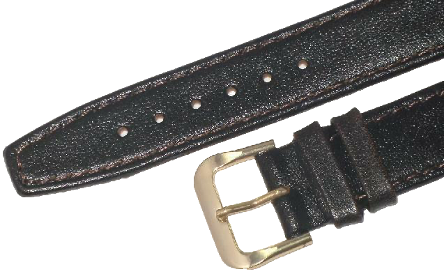 Watch Band Plain (Dark Brown) Genuine Leather  Flat Stitched 20mm (A1 Quality)