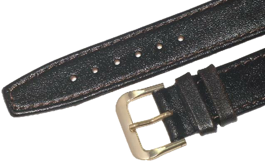 Watch Band Plain (Dark Brown) Genuine Leather  Flat Stitched 20mm (A1 Quality)