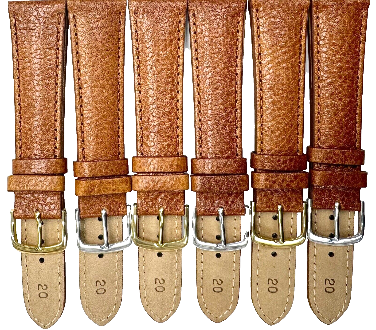 20MM Light Brown Genuine Leather Watch Band, Lot of 6 Bands