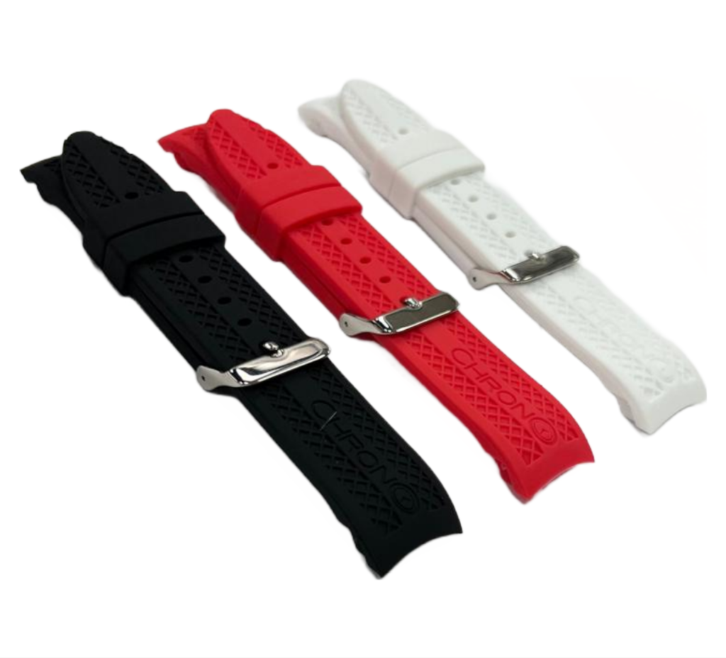 MULTICOLORS CURVED END RUGGED SILICONE SUPPORT WATCH BANDS, RUBBER STRAP 22MM