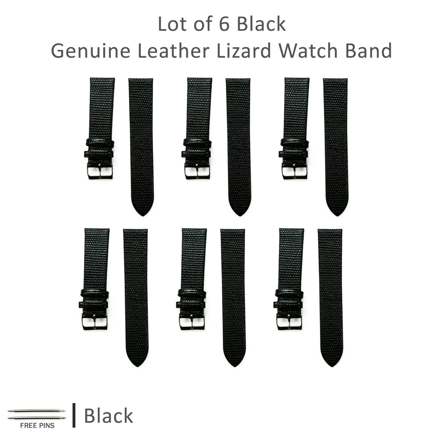  Lot of 6Pcs.Watch Bands Genuine Leather Lizard Grain Flat 12MM to 24MM 8 Colors