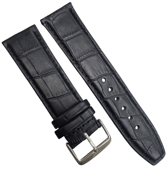 24 MM Black Genuine Leather Alligator Grain Watch Band for High End Watches