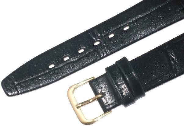 20 mm Alligator Grains Black Leather Flat Watch Band for Men and Women