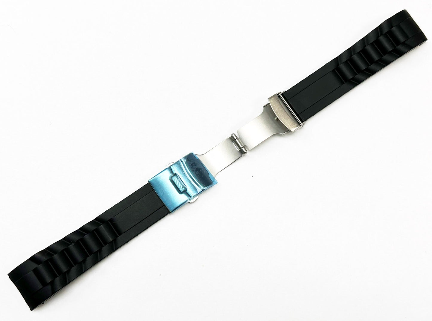 Watch Band Silicone Black With Flip Buckle Clasp 22MM Curved Ends (BEST QUALITY)