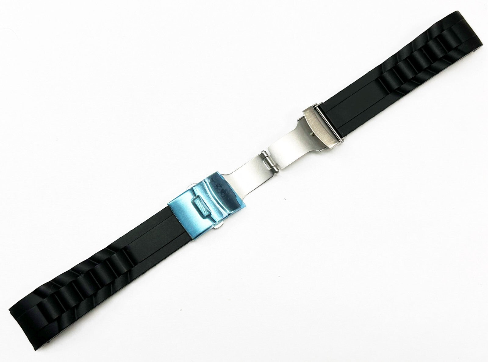 Watch Band Silicone Black With Flip Buckle Clasp 22MM Curved Ends (BEST QUALITY)
