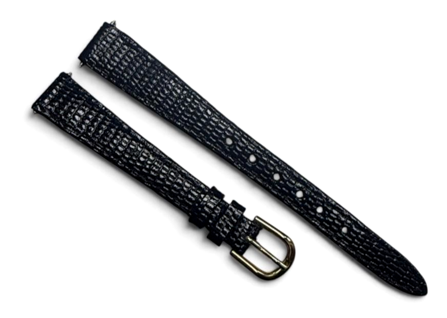 12mm Black Genuine Lizard Watch Band-Black