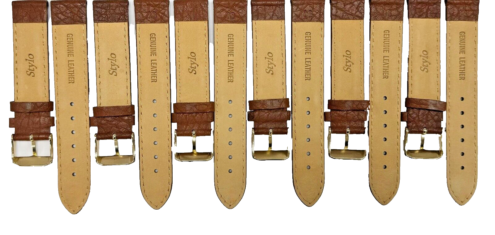 Watch Band Brown Genuine Leather,Padded Stitched 18mm, lot of 6