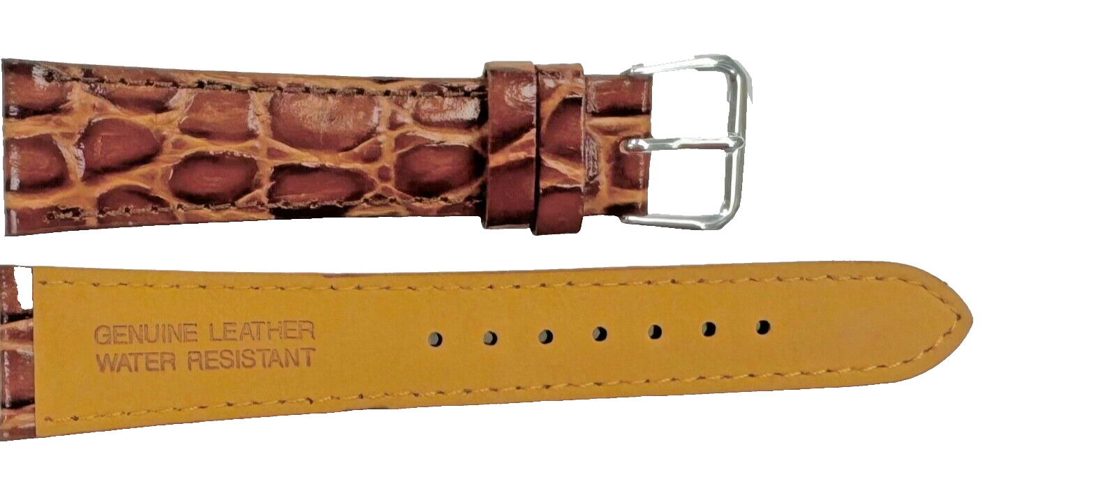 Watch Band D.Brown Genuine Leather Crocodile Grain Padded,Stitched 16mm