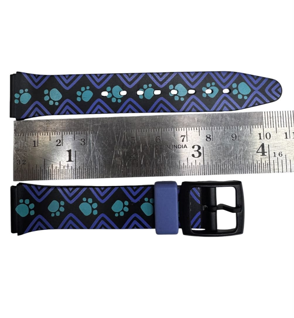18MM PVC PLASTIC WATCH BAND PAW PRINT DESIGN BLACK & BLUE COLOR