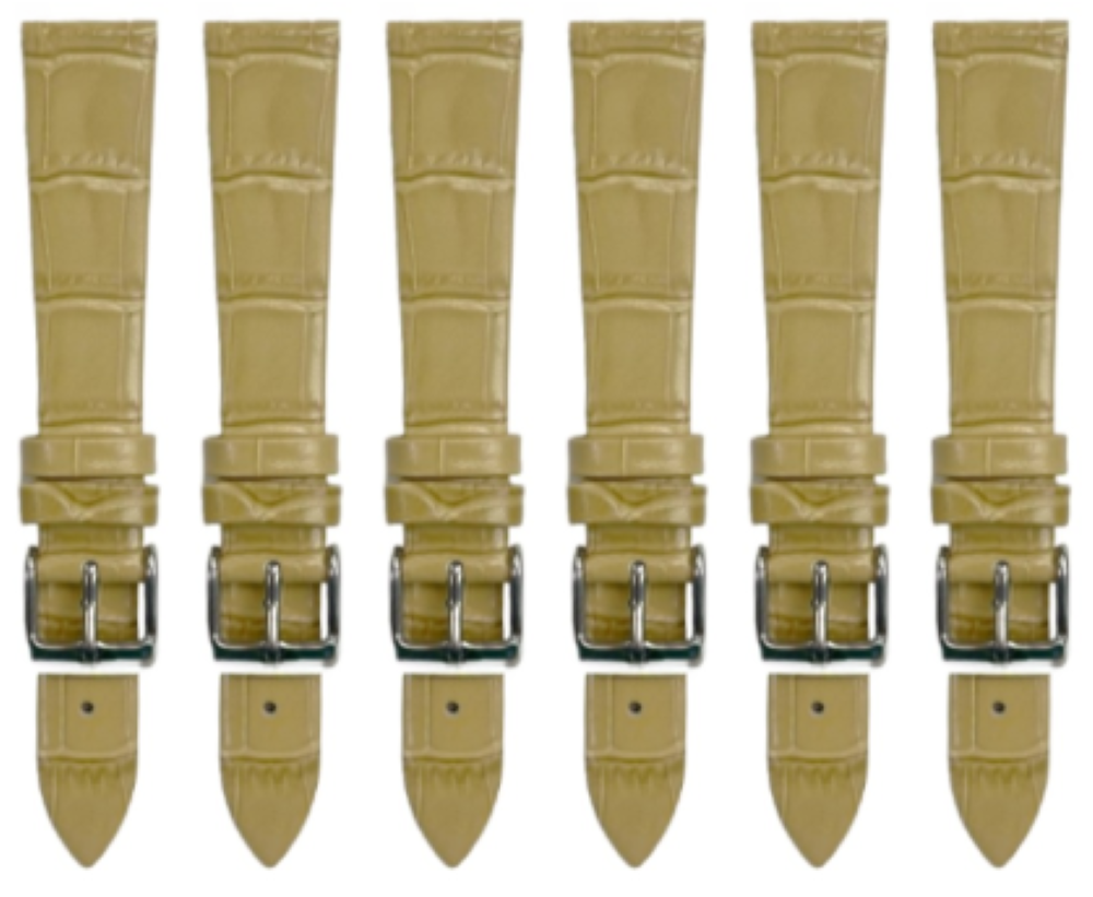 Lot of 6PCS Beige Leather Flat Unstitched Alligator Grain Watch Band 18MM