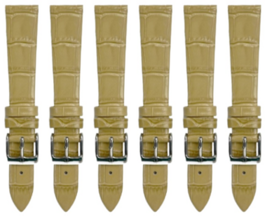 Lot of 6PCS Beige Leather Flat Unstitched Alligator Grain Watch Band 18MM
