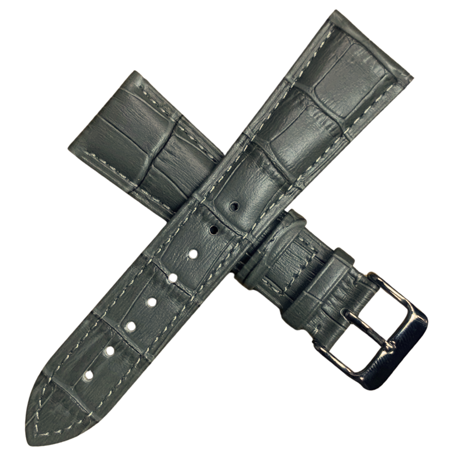 Genuine Leather Watch Band Grey - Alligator Grain with Steel Buckle -24mm width