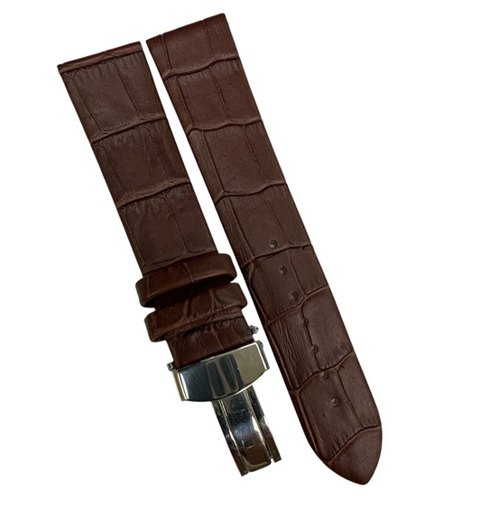 22mm Brown WatchBand Alligator Grain Deployment Clasp Fits Omega/Longines/Tissot