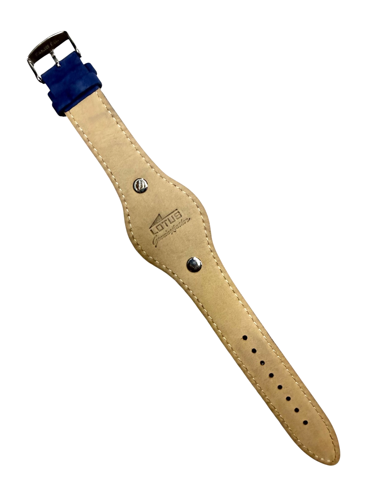 20mm Genuine Leather Navy Blue Suede Watch Band with Contrast Beige Stitching