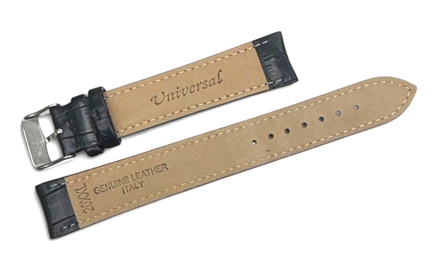 Watch Band Black Genuine Leather Padded, Stitched 20xxlMM