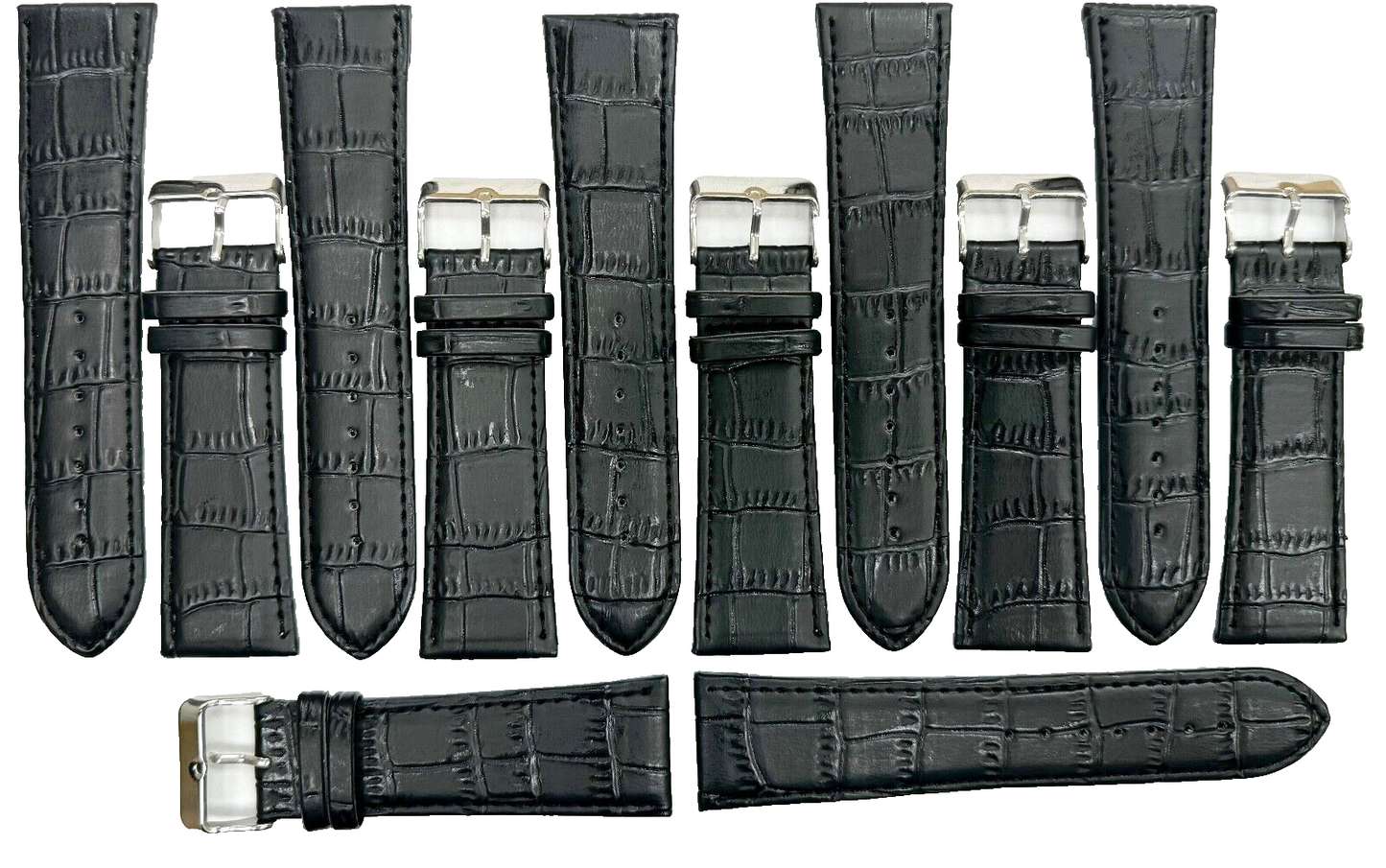 Lot of 6 Watch Bands Genuine Leather Black Alligator Grain 26mm (A1 Quality)