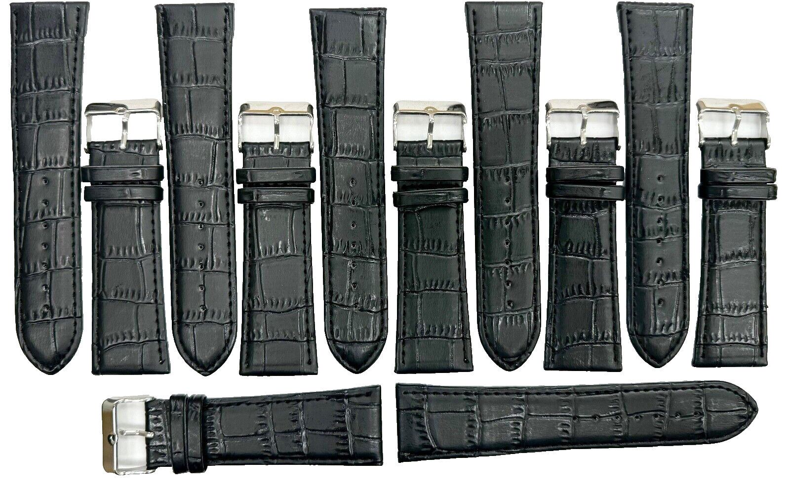 Lot of 6 Watch Bands Genuine Leather Black Alligator Grain 26mm (A1 Quality)