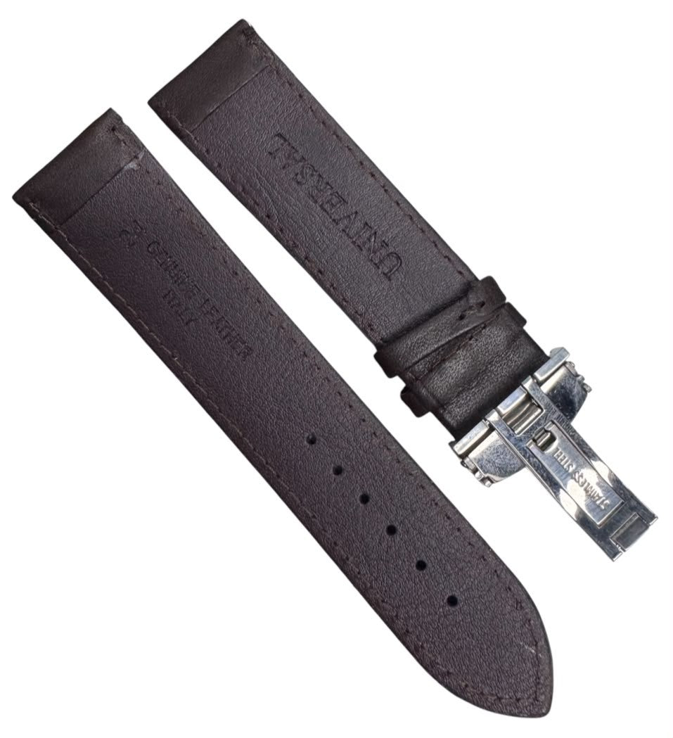24MM Brown Genuine Leather stitched Padded Watch Band With Deployment Buckle