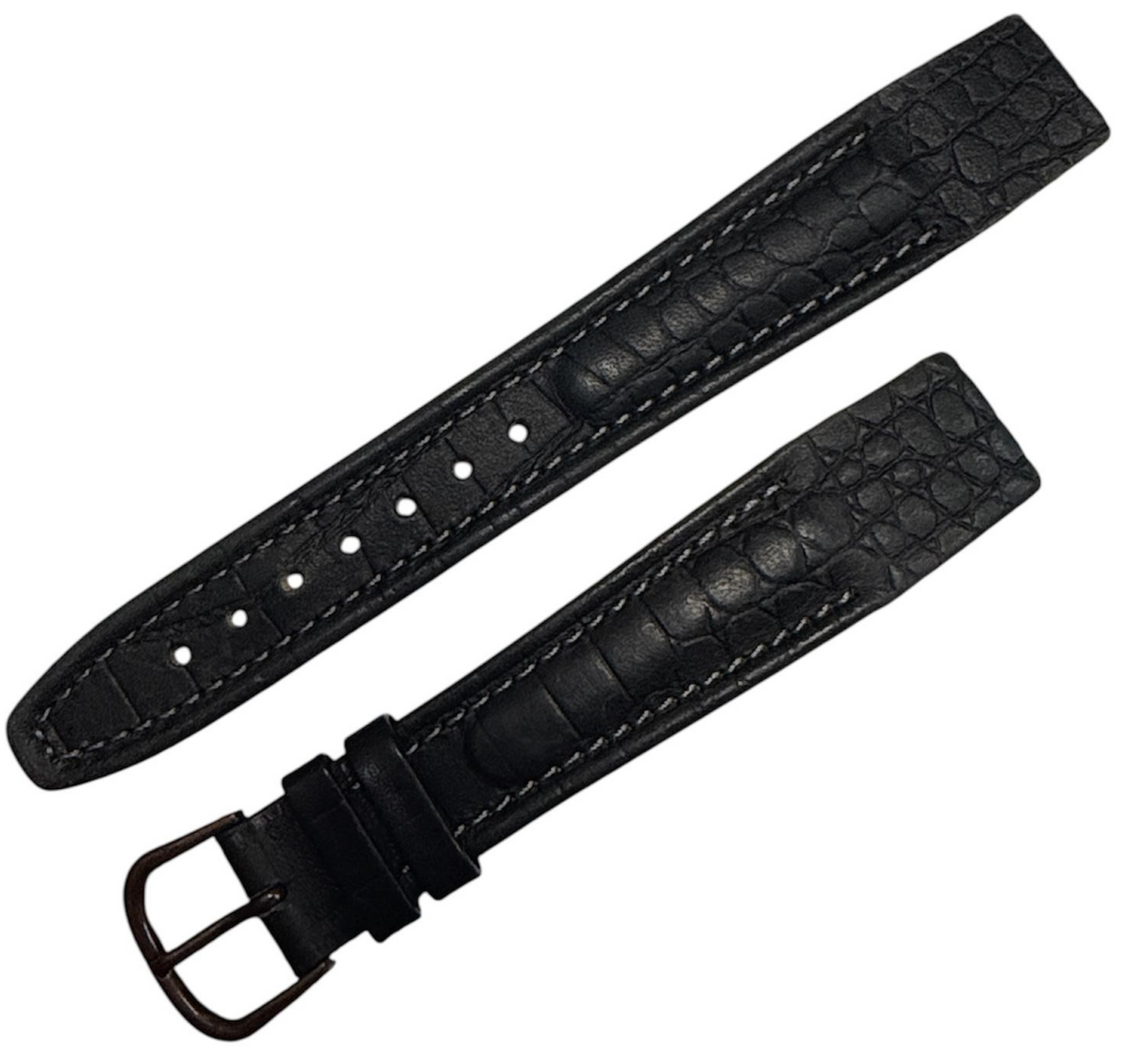 Black color Genuine Leather Watch Strap Band Alligator Grain 19mm-open end