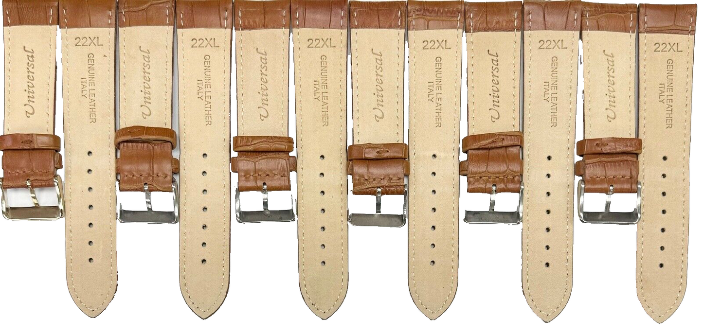 Lot of 6 Watch Bands Leather Alligator Grains L.Brown Padded 22mm XL