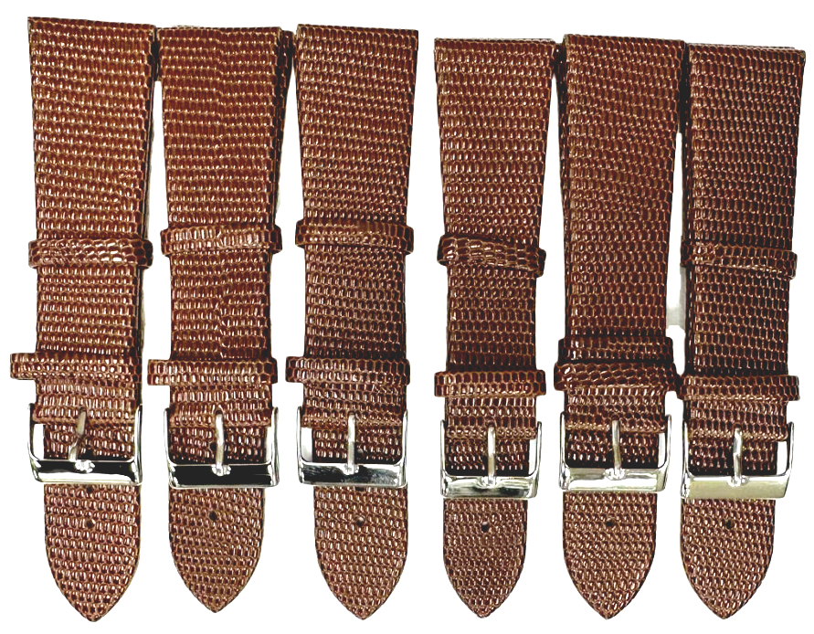 Lot of 6 Watch Bands 12- 22 mm Genuine Leather Lizard Grain Padded A1 Quality
