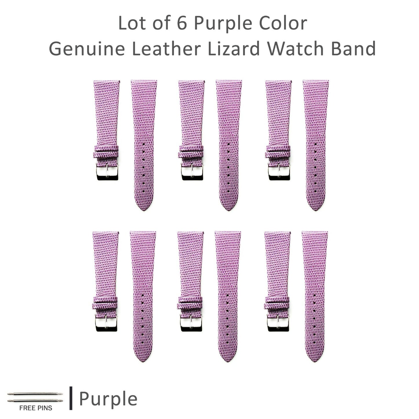  Lot of 6Pcs.Watch Bands Genuine Leather Lizard Grain Flat 12MM to 24MM 8 Colors