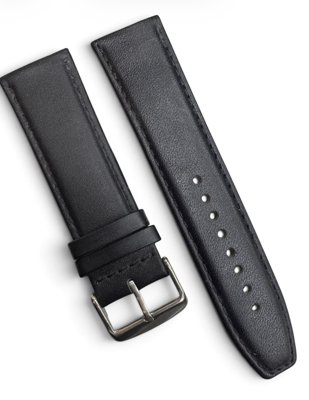 24 MM BLACK GENUINE LEATHER Watch Band for High End Watches Stitched