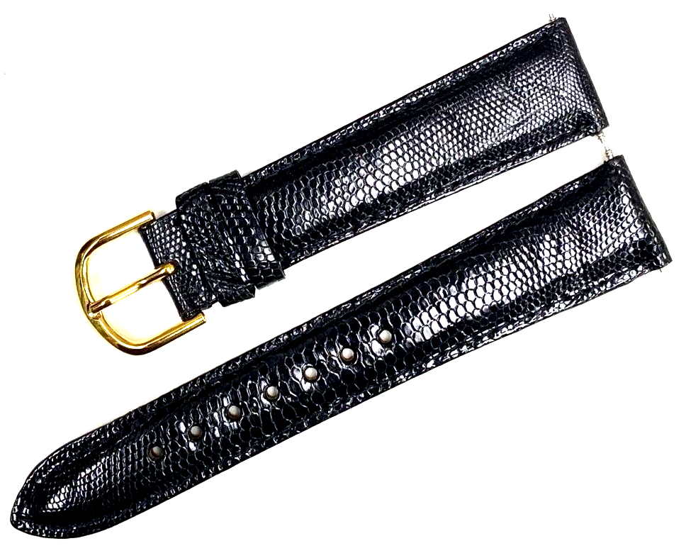 Watch Band Genuine Lizard Skin Black Color 19MM Padded  Excellent Quality