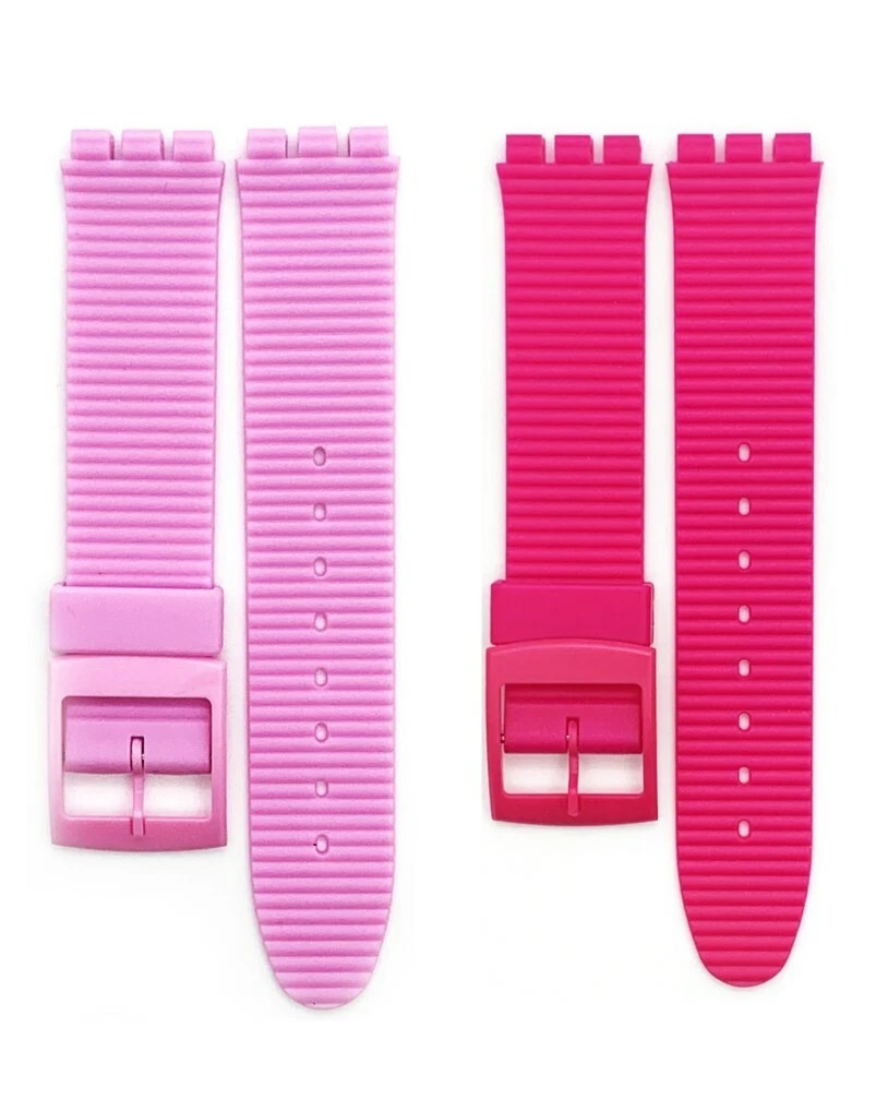 SET OF 2 WATCH BAND FOR SWATCH 17 MM Hot Pink & Light Pink Speed Bump Style